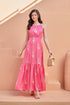 Hot Pink Tiered Fit Satin Maxi Dress