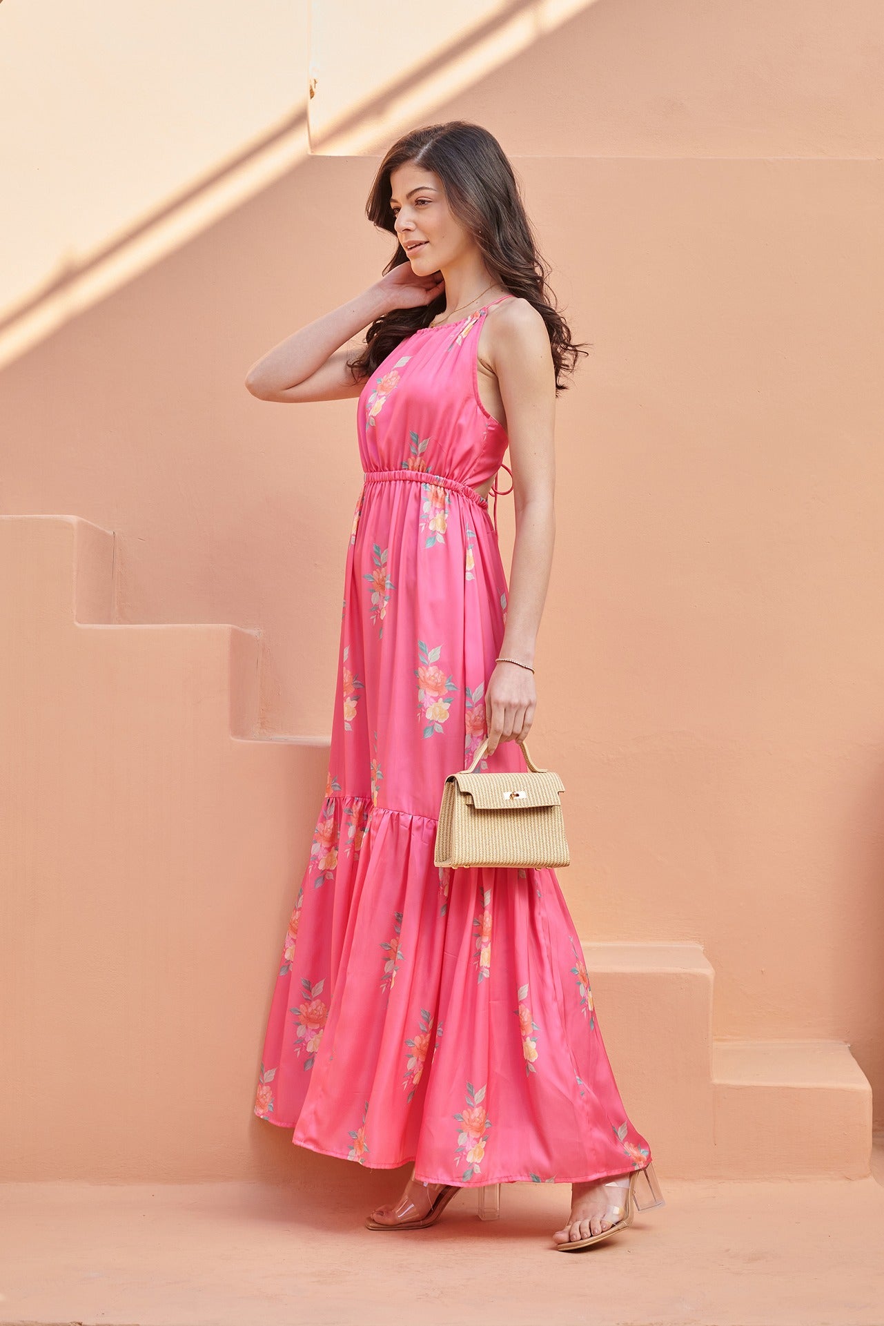 satin maxi dress india Multicoloured Satin Maxi Dress Inddus.in