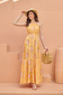 Jasmine Yellow Tiered Fit Satin Maxi Dress