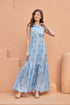 Light Blue Tiered Fit Satin Maxi Dress