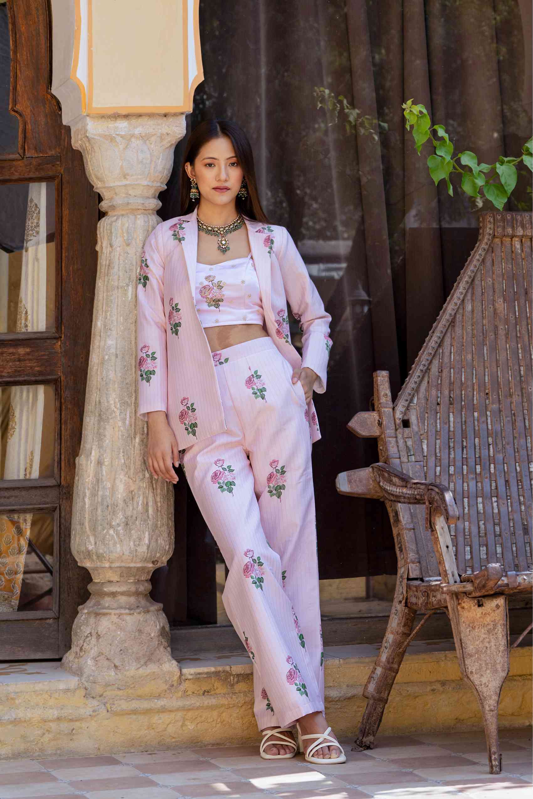 Sweet Pink Striped Pantsuit & Blouse Set – Pasha India