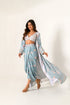 Aqua Blue & Slate Grey Bralette, Lungi & Cape Set (Sale)