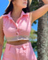 Pink Sky Fitted Cropped Shirt