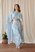 Sky Blue Cape Sleeved Top & Slit Skirt Set (Sale)