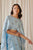 Sky Blue Cape Sleeved Top & Slit Skirt Set