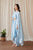 Sky Blue Cape Sleeved Top & Slit Skirt Set