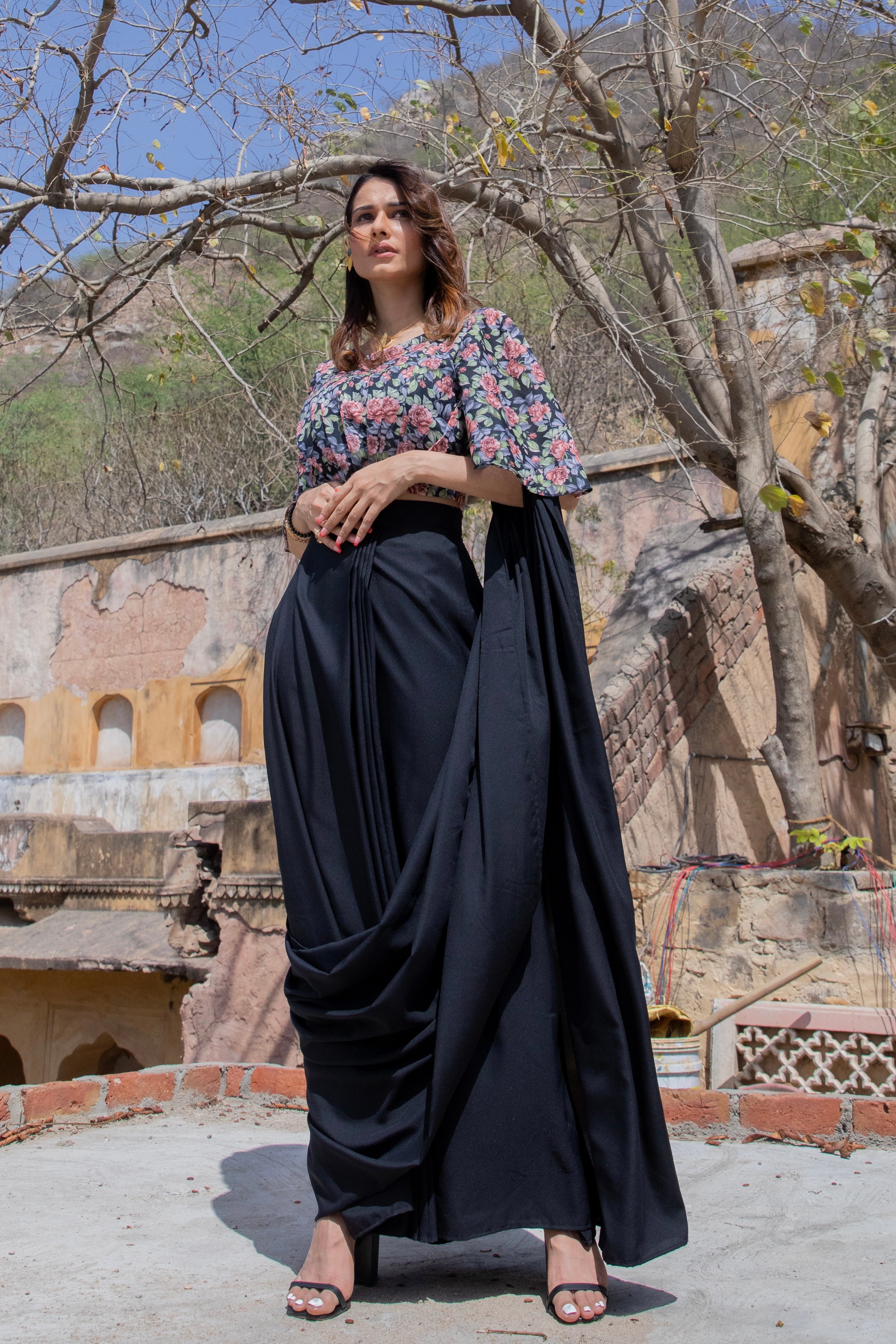 Dust Pink stitch drape saree set – Meghna Shah