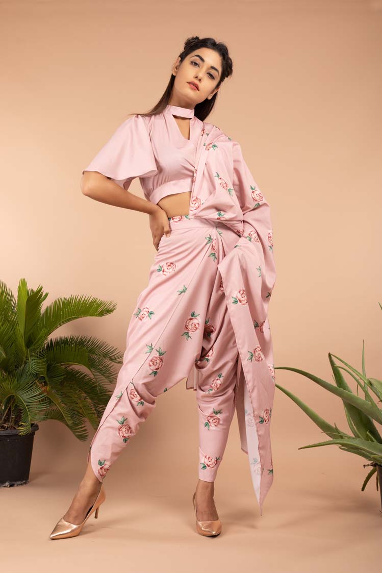 Tuberose Pink Dhoti Saree Pants Top – Pasha India