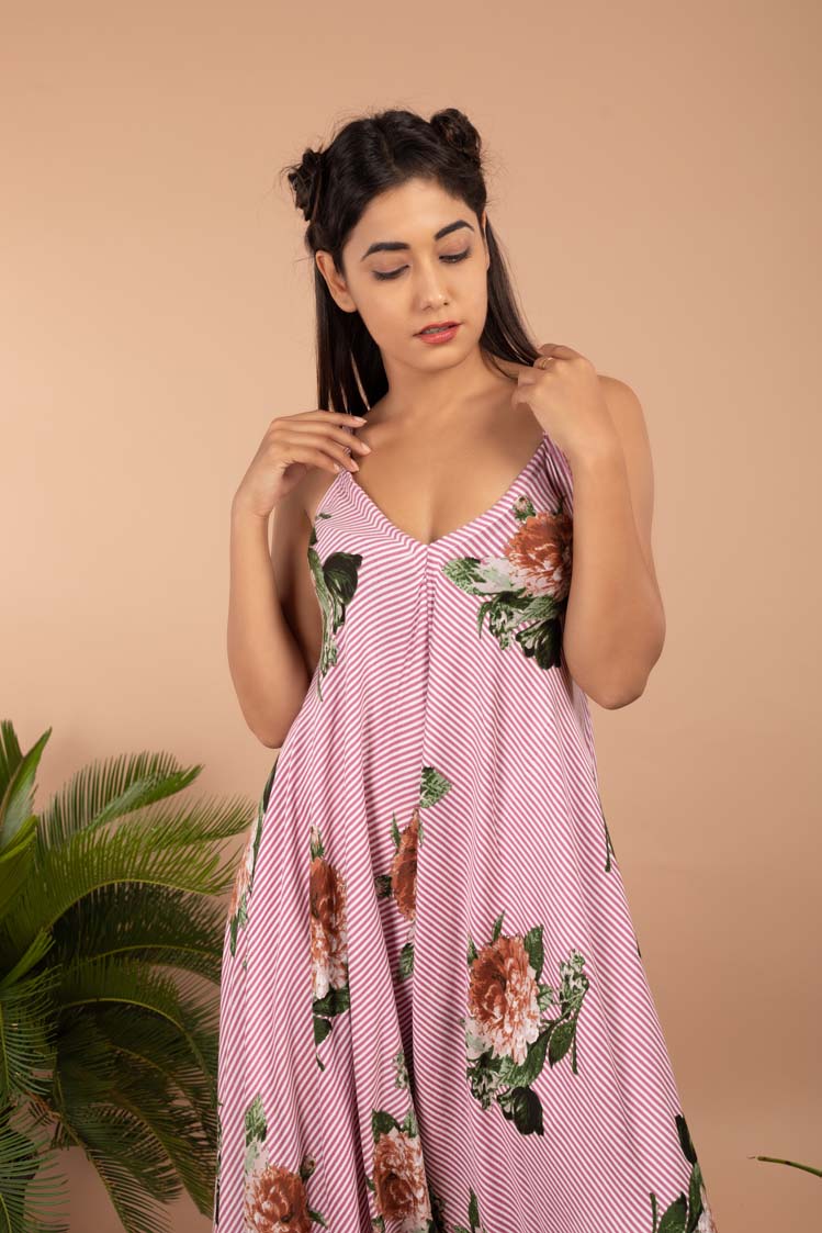 Pink Striped Floral Palazzo Jumpsuit – Pasha India