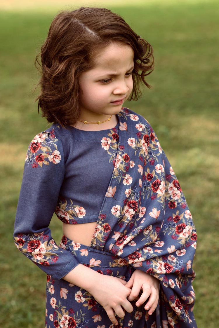 Persian Blue Dhoti Saree Top Kids – Pasha India