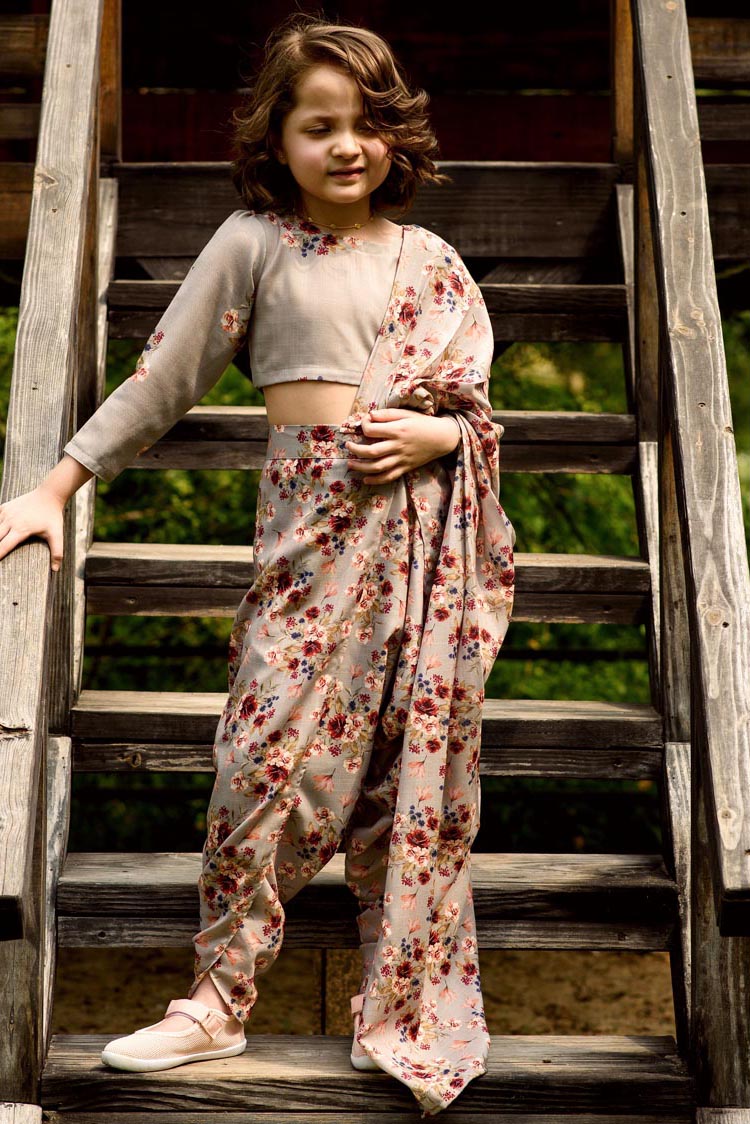 Laurel Green Dhoti Saree Top Kids – Pasha India - Main Image