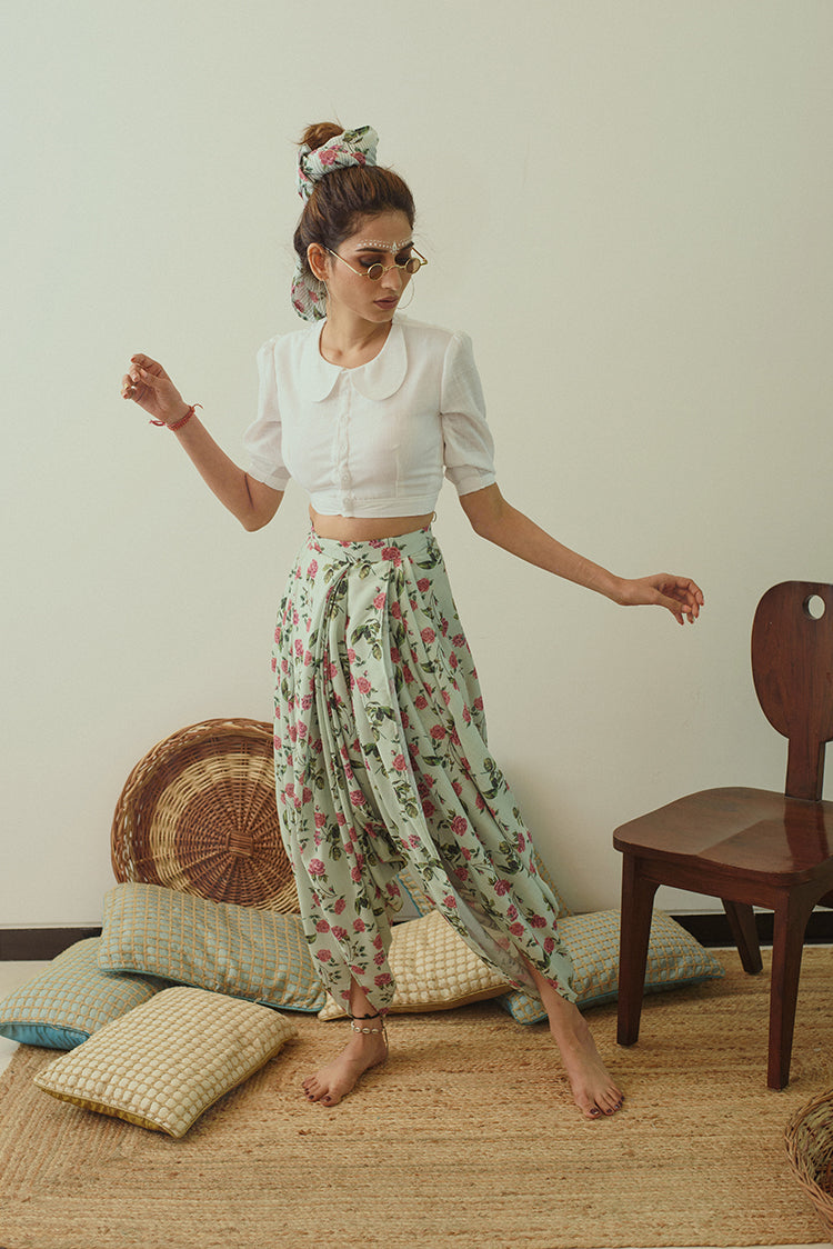 SHVALK  Blue Dhoti Pants with Crop Top