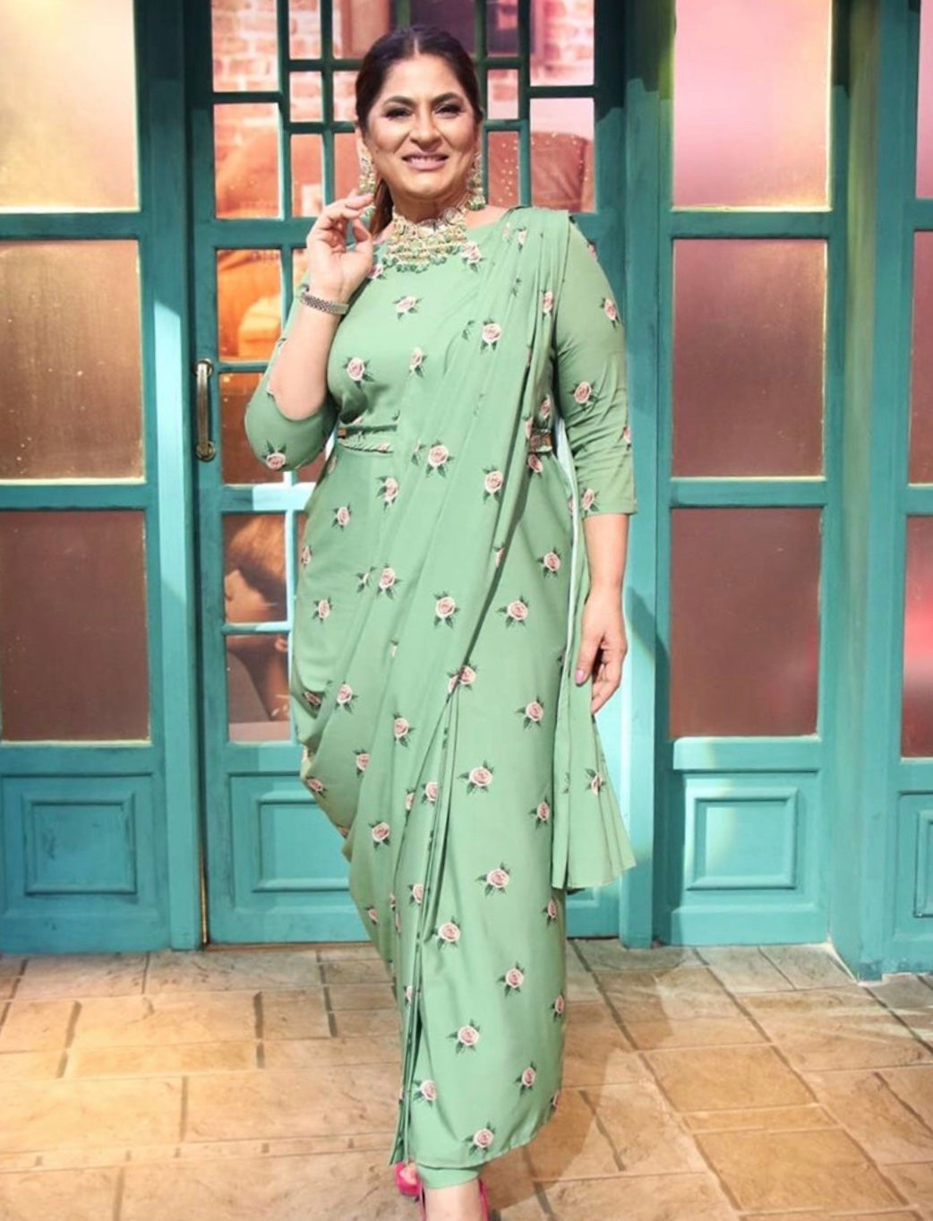 green saree dress design Green Saree Dress Pattern Indian Saree Dress In Georgette Green Chiro's By Jigyasa