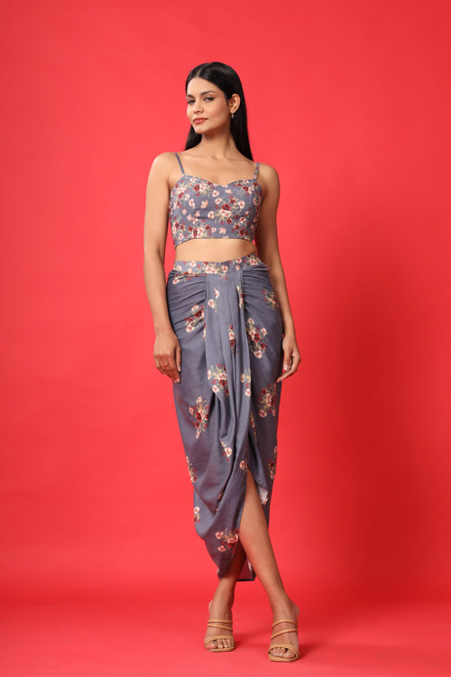 Persian Blue Bralette, Cape, Lungi Skirt Set Pasha India Persian Blue Bralette, Cape, Lungi Skirt Set Pasha India