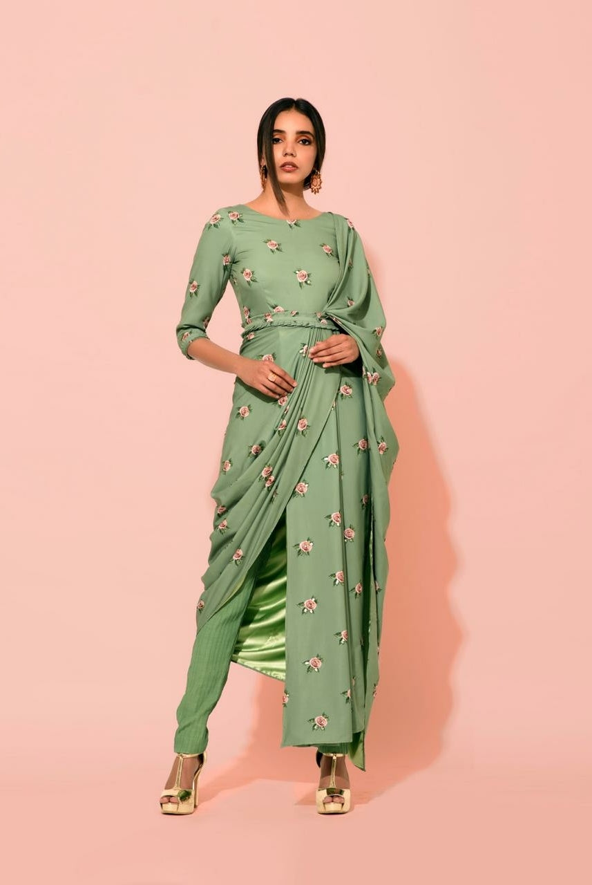 Seafoam Green Saree Dress (Without Pants) Pasha India Seafoam Green Saree Dress (Without Pants) Pasha India